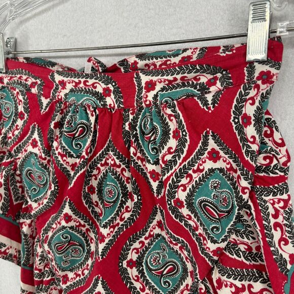 FREE PEOPLE Top XS Bandeau Bandanna Floral Paisley Ruffle Shelf Bra Tie Back Red - Picture 5 of 15